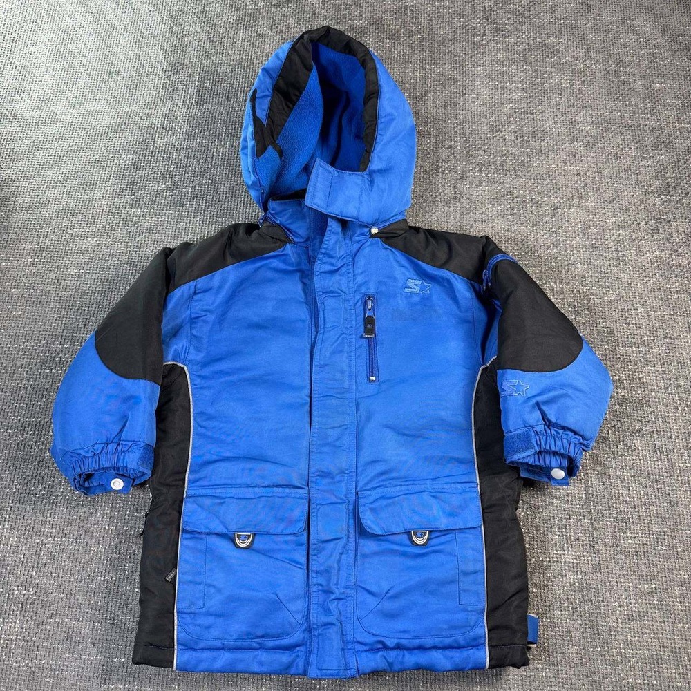Starter Puffer Jacket Boys XS 4/5 Blue Black Hooded Insulated Winter Coat
